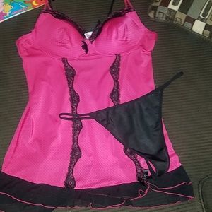 Pink polka dot teddy with g string